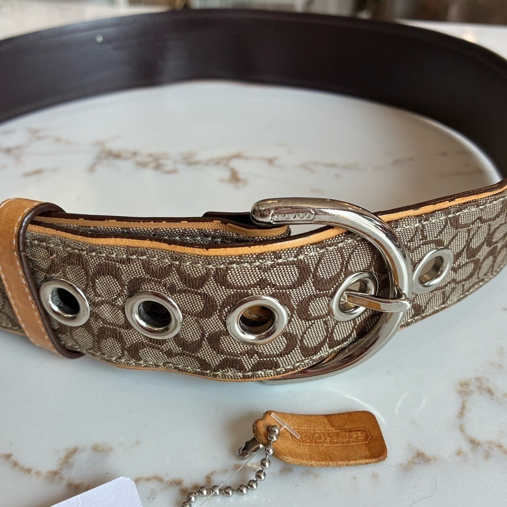 Coach Vintage Logo Print Brown Belt Size S